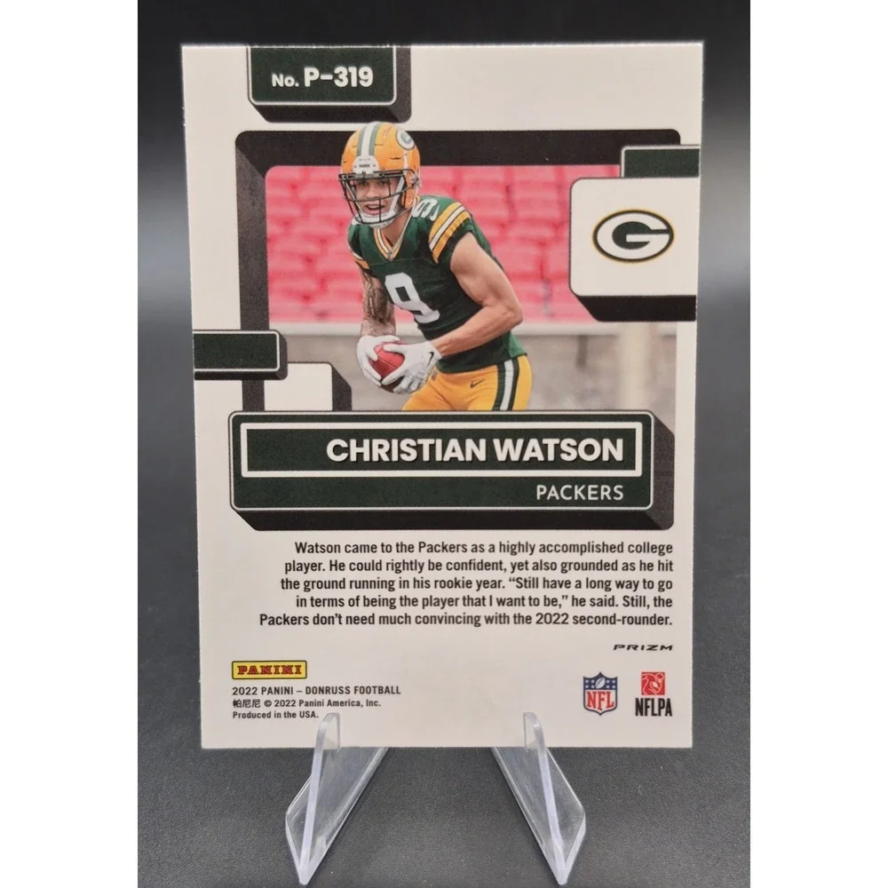 2022 Panini Donruss Christian Watson #P-319 Preview Red & Green Rated Rookie